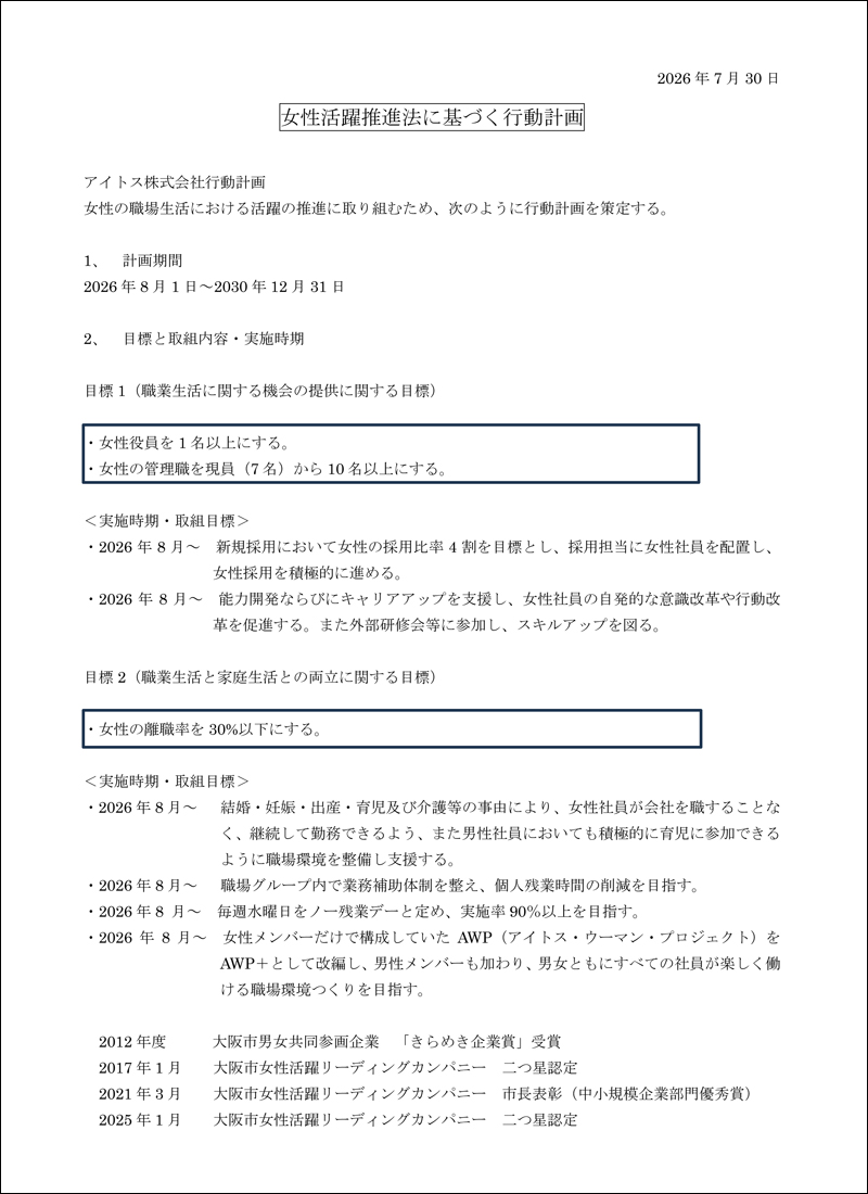 女性活躍推進法に基づく行動計画