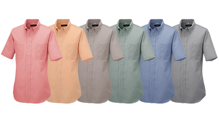 帯電防止素材：半袖ボタンダウンシャツ（コードレーン）（男女兼用）